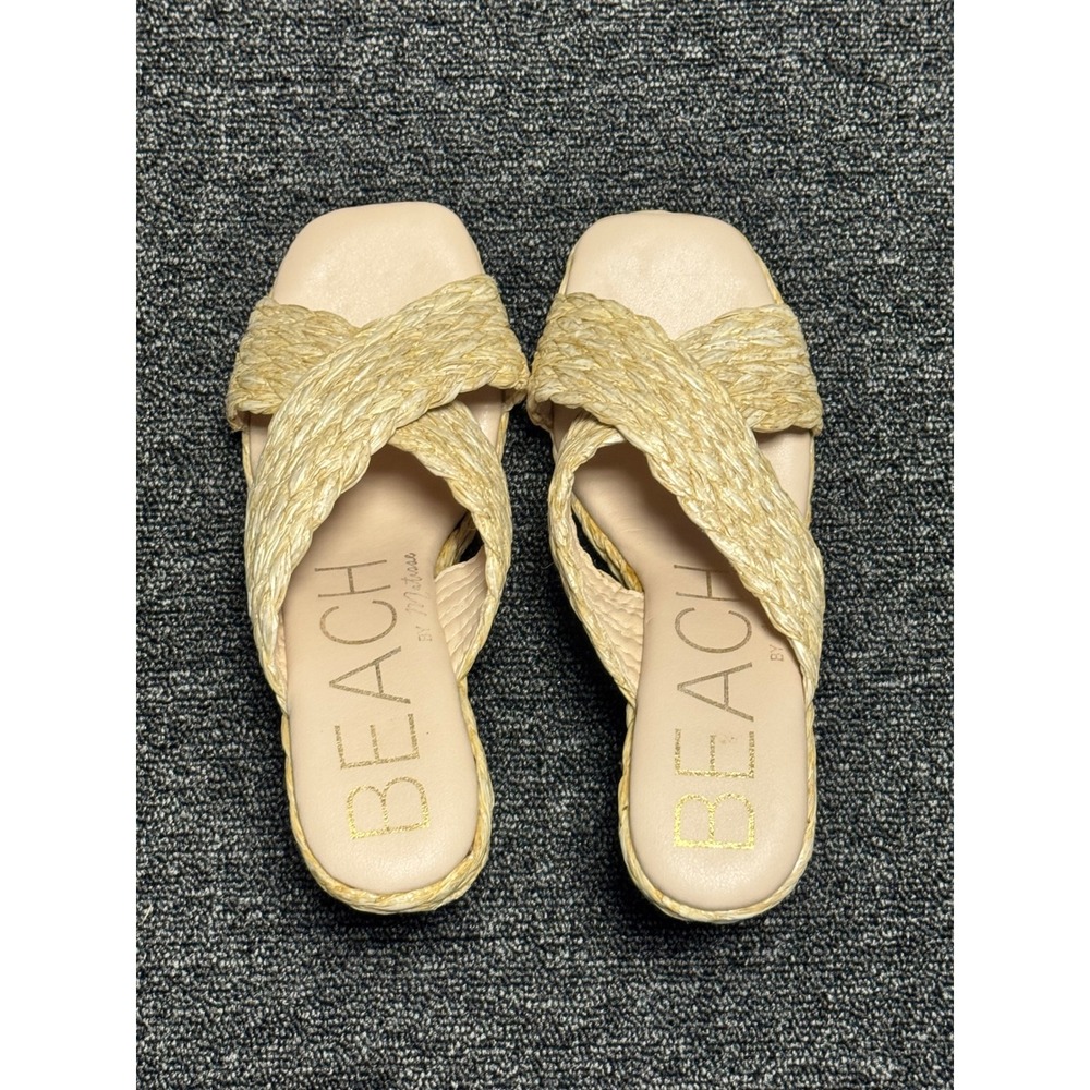 Beach by‎ Matisse Bondi Natural Raffia Platform Wedge Sandals 8M Braided Slides